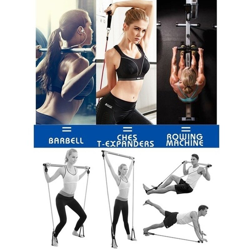 Pilates Bar Resistance Bands for Yoga Exerciser Pull Rope Portable Gym Workout Pilates Bar Elastic Bands Fitness Sport Equipment
