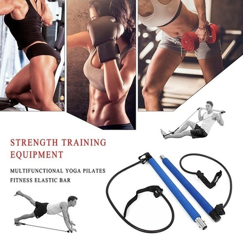Pilates Bar Resistance Bands for Yoga Exerciser Pull Rope Portable Gym Workout Pilates Bar Elastic Bands Fitness Sport Equipment