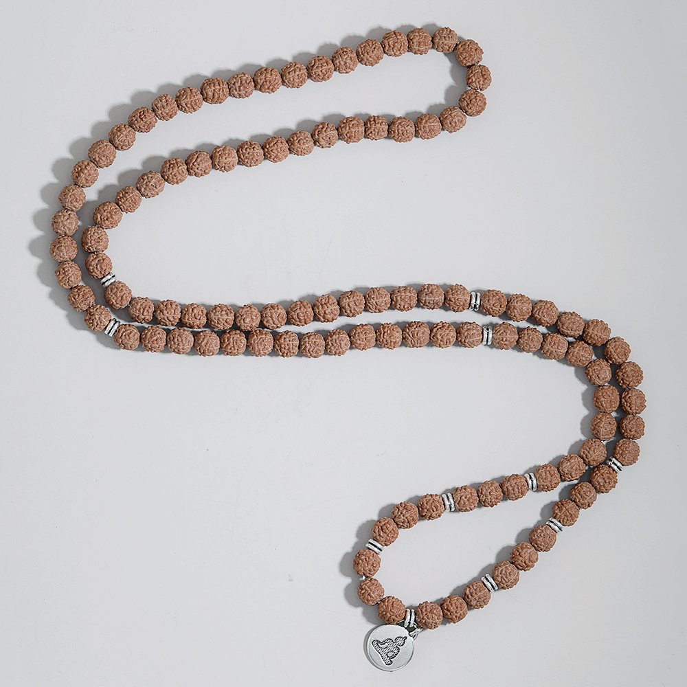 Natuurlijke Rudraksha Kralen 108 Mala Rozenkrans Elastische Kronkelende Armband Yoga Zegen Charm Bangle Voor Mannen En Vrouwen