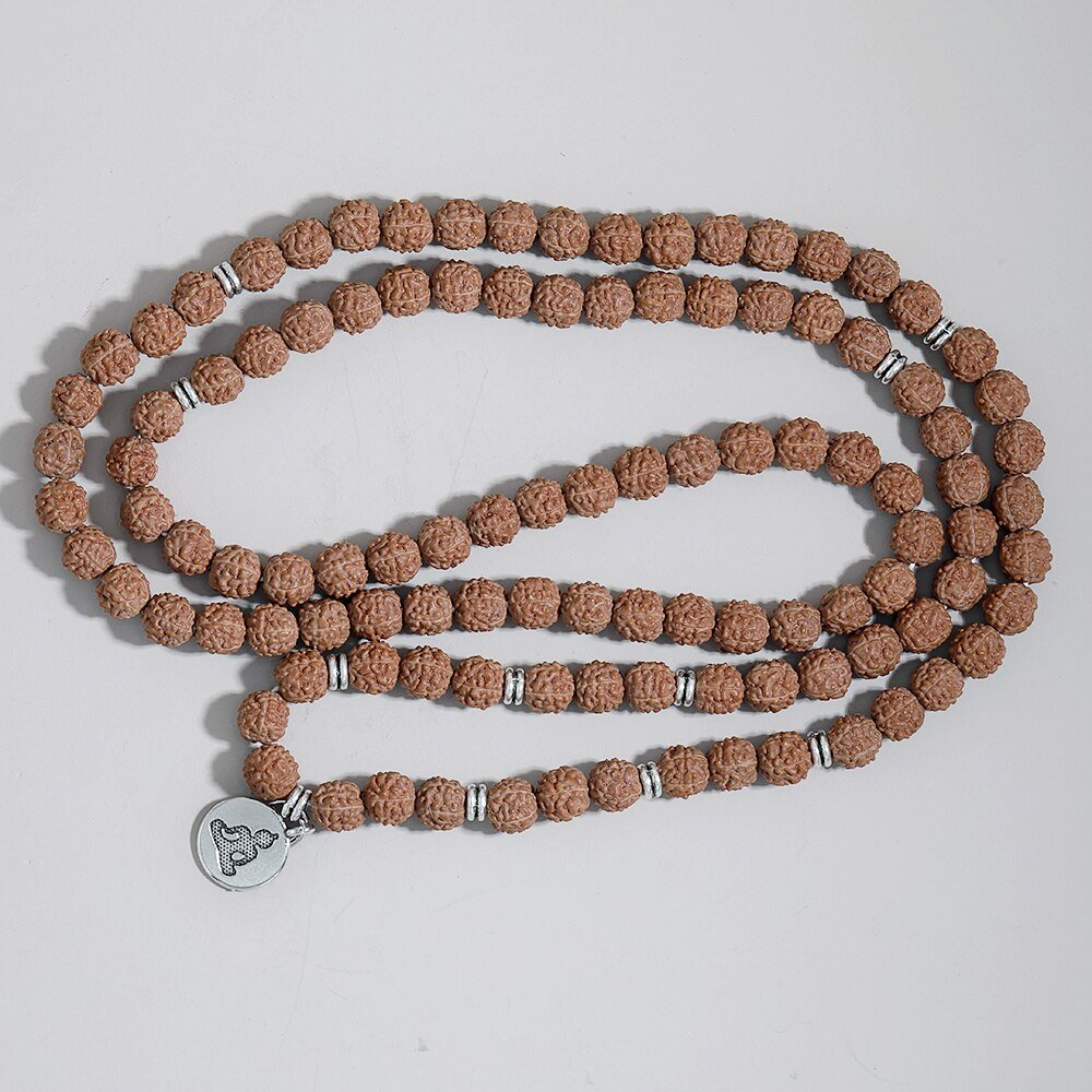 Natuurlijke Rudraksha Kralen 108 Mala Rozenkrans Elastische Kronkelende Armband Yoga Zegen Charm Bangle Voor Mannen En Vrouwen