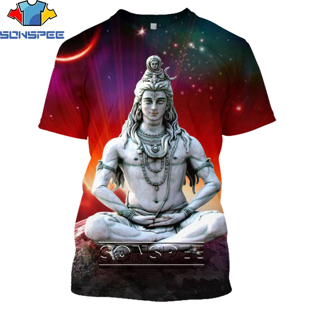 Sonspee Hindoe God Lord Shiva Mannen T-shirt 3D Print Anime Hip Hop Tees Mode Lord Shiva T-shirts Harajuku Korte mouw Tops