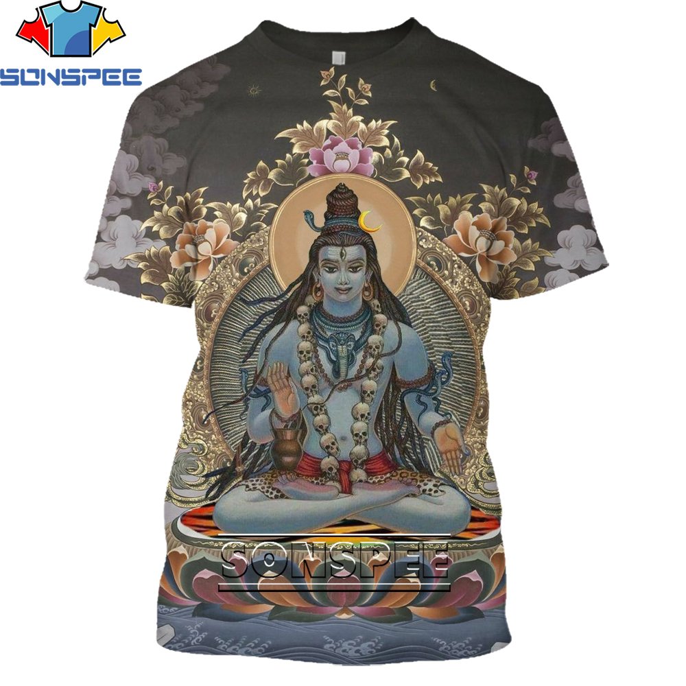 Sonspee Hindoe God Lord Shiva Mannen T-shirt 3D Print Anime Hip Hop Tees Mode Lord Shiva T-shirts Harajuku Korte mouw Tops