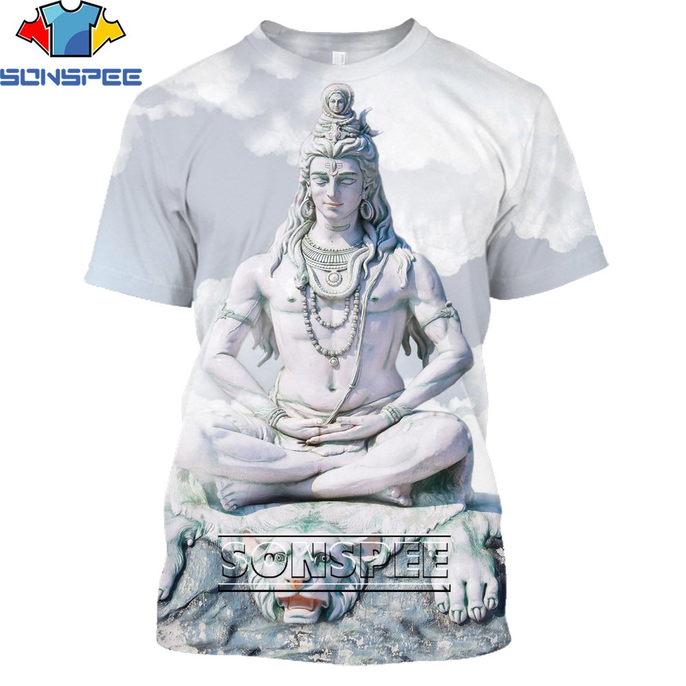 Sonspee Hindoe God Lord Shiva Mannen T-shirt 3D Print Anime Hip Hop Tees Mode Lord Shiva T-shirts Harajuku Korte mouw Tops