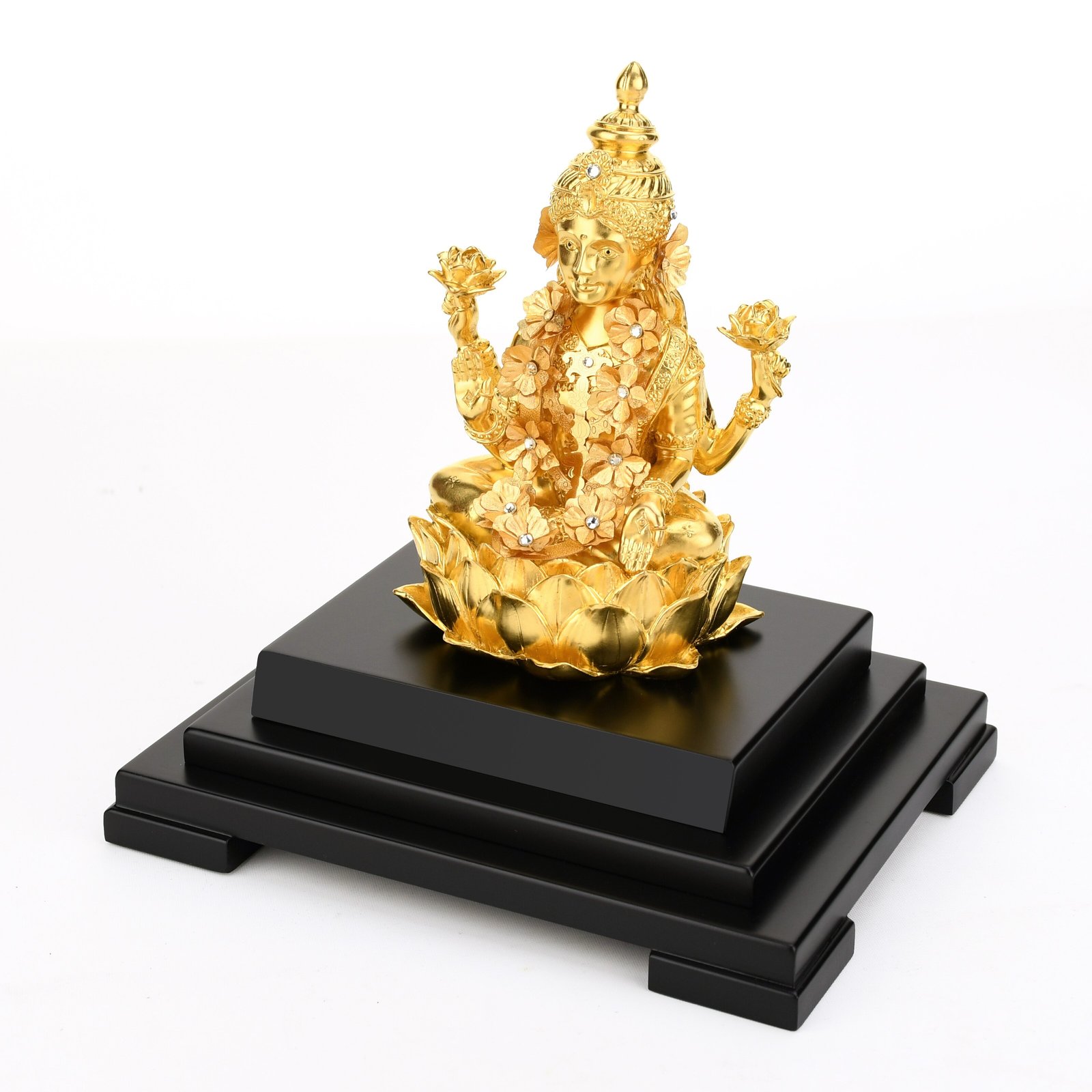 Indiase Boeddhisme Goudfolie Lakshmi Gold Lord Lakshmi Boeddhabeeld Home Tuin Boeddha Decoratie Standbeelden Ambachten