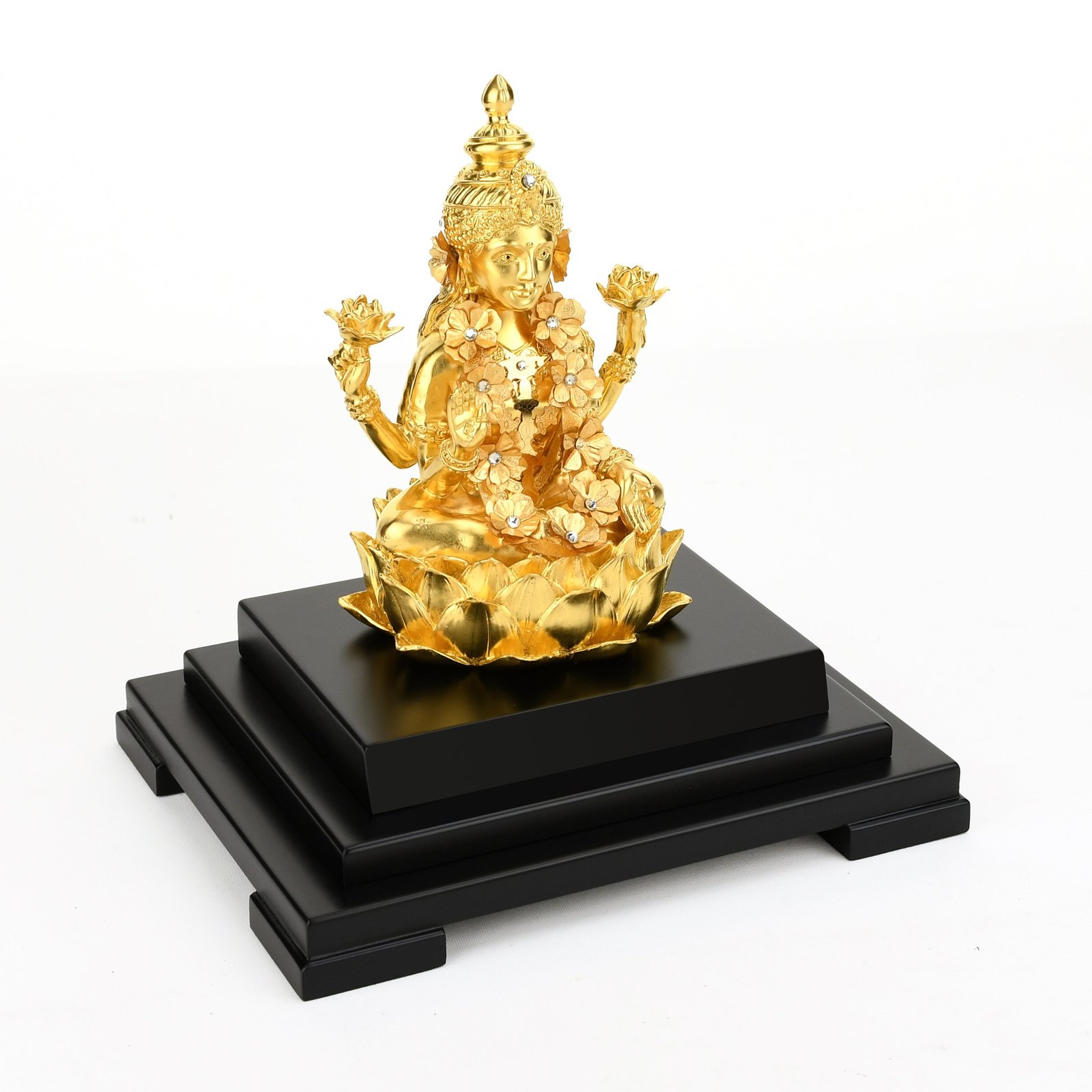 Indiase Boeddhisme Goudfolie Lakshmi Gold Lord Lakshmi Boeddhabeeld Home Tuin Boeddha Decoratie Standbeelden Ambachten