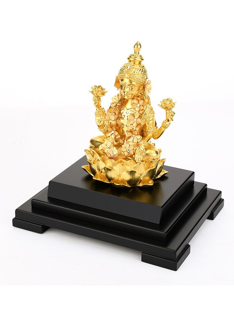 Indiase Boeddhisme Goudfolie Lakshmi Gold Lord Lakshmi Boeddhabeeld Home Tuin Boeddha Decoratie Standbeelden Ambachten