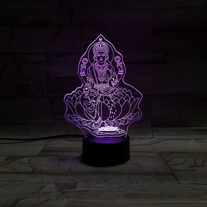 Lakshmi Lotus Lamp 3D India Godin Van Rijkdom Kamer Setup Decoratie Rgb Nachtlampje Fancy Fengshui Led Slaapkamer Boeddhisme Decor