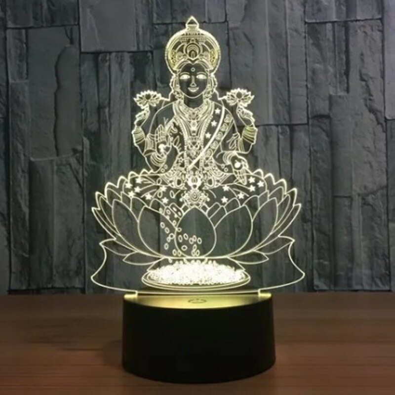 Lakshmi Lotus Lamp 3D India Godin Van Rijkdom Kamer Setup Decoratie Rgb Nachtlampje Fancy Fengshui Led Slaapkamer Boeddhisme Decor