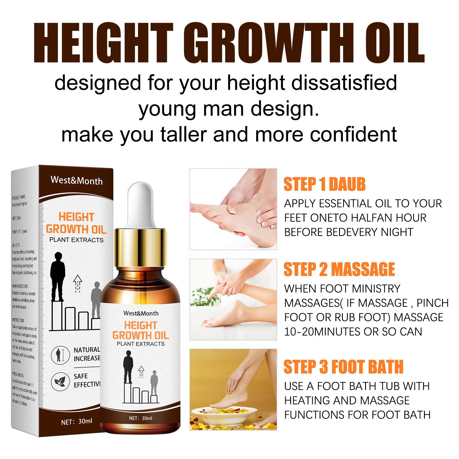 Kruiden Verhogen Hoogte Essentiële Olie Bevorderen Bone Groei Grow Taller Conditioning Toenemende Body Oliën Rustgevende Voet Massage Olie