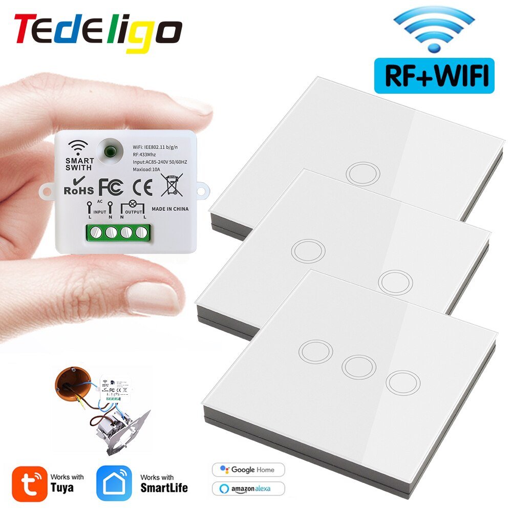 Wifi Tuya Mini Smart Lichtschakelaar 433Mhz Draadloze Wall Panel Touch Switch 220V 10A Relais Werkt Met Alexa google Thuis Slimme Leven