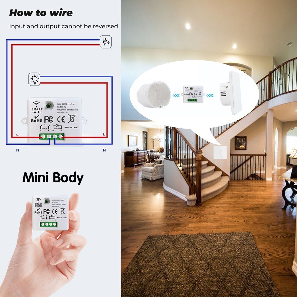 Wifi Tuya Mini Smart Lichtschakelaar 433Mhz Draadloze Wall Panel Touch Switch 220V 10A Relais Werkt Met Alexa google Thuis Slimme Leven