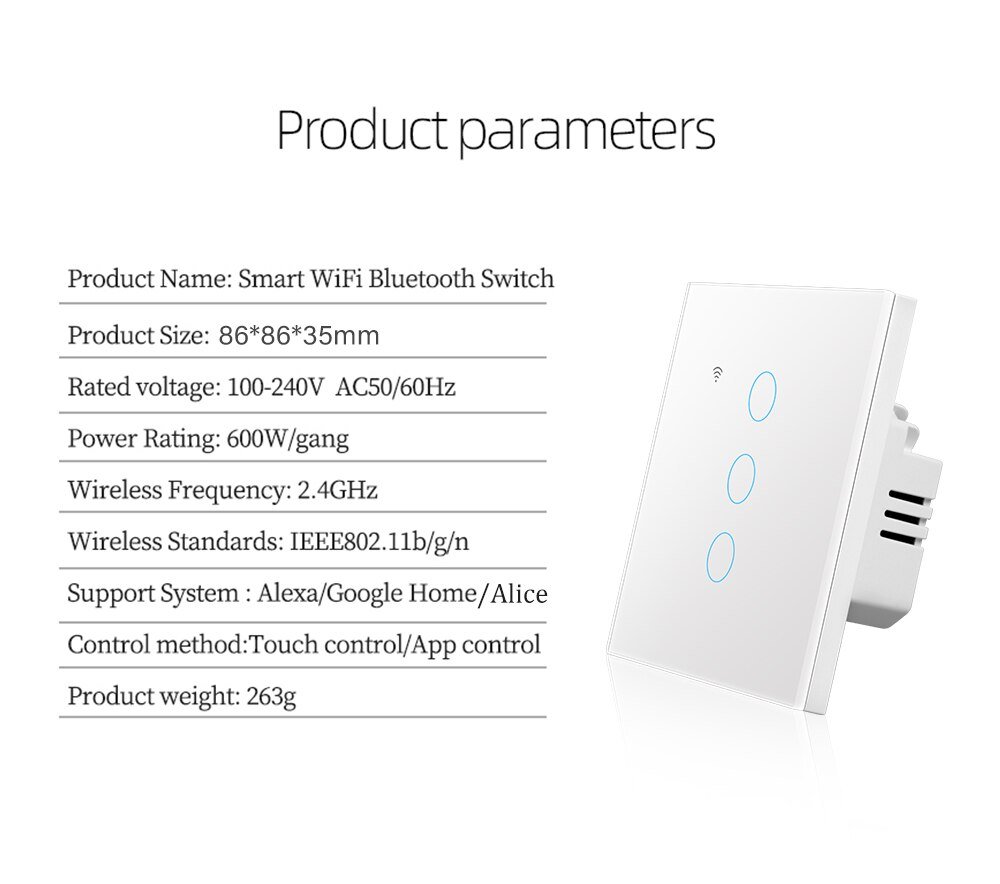 WiFi Light Swith Tuya Smart Life Touch Wall Switch Glass Panel App Remote Voice Control Work With Alexa Google Home Touch Switch