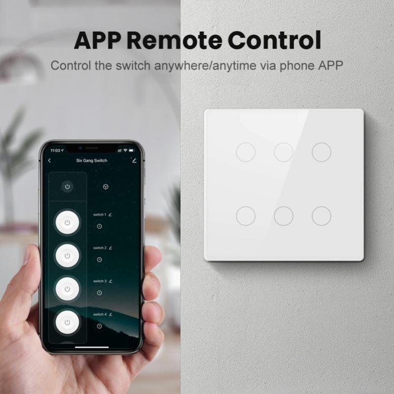 Tuya Wifi Smart Switch Brazilië Ac 110-220V 4X4 Touch Screen Panel 4/6 Gang Lichtschakelaar app Controle Werk Met Alexa Google Thuis