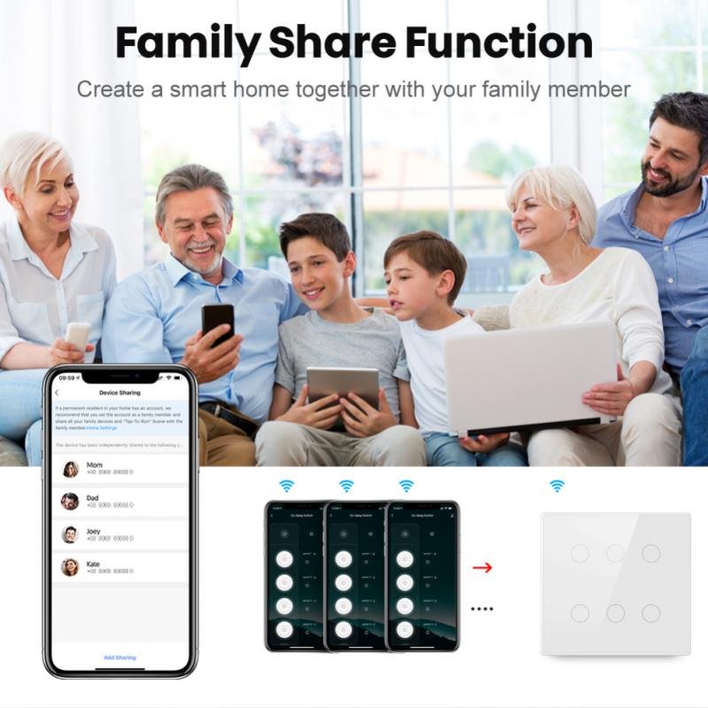Tuya Wifi Smart Switch Brazilië Ac 110-220V 4X4 Touch Screen Panel 4/6 Gang Lichtschakelaar app Controle Werk Met Alexa Google Thuis