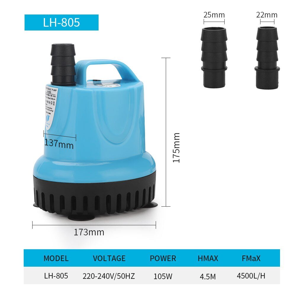 Dompelpomp 10W/18W/25W/45W/60W 600-4500L/H 220V Aquarium Fish Pond Tank Temperatuurregeling Schoon Uitloop