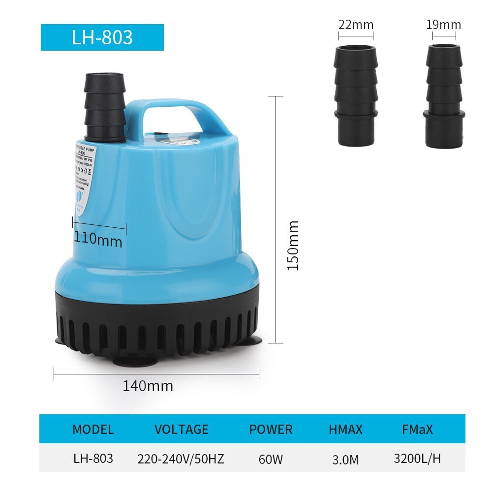 Dompelpomp 10W/18W/25W/45W/60W 600-4500L/H 220V Aquarium Fish Pond Tank Temperatuurregeling Schoon Uitloop