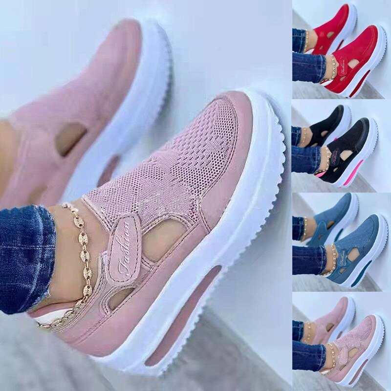 Vrouw Mesh Sneakers Casual Vrouwen Slip Om Schoenen Canvas Schoen Vrouwelijke Sportschoenen Platform Sneaker Hol Uit Schoenen