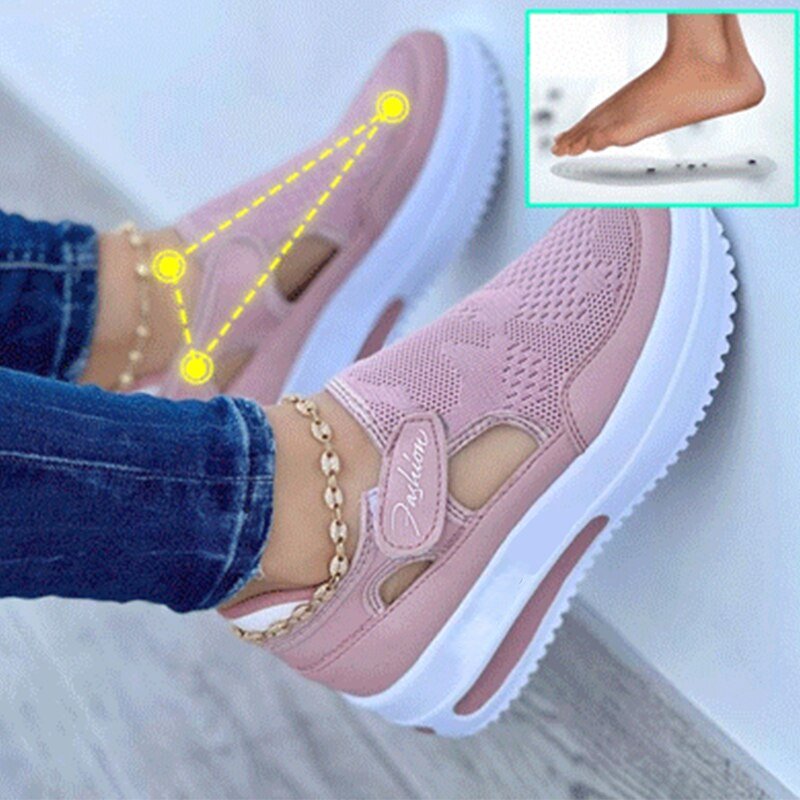 Vrouw Mesh Sneakers Casual Vrouwen Slip Om Schoenen Canvas Schoen Vrouwelijke Sportschoenen Platform Sneaker Hol Uit Schoenen