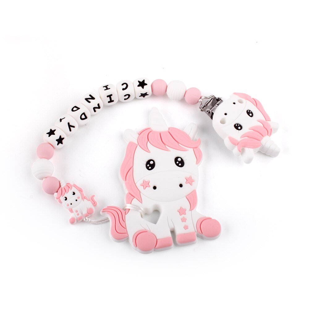 Silicone Bijtring Kralen Fopspeen Clips Leuke Eenhoorn Gepersonaliseerde Ketting Baby Alphabe Food Grade Kinderziektes Speelgoed Accessoires Bpa Gratis