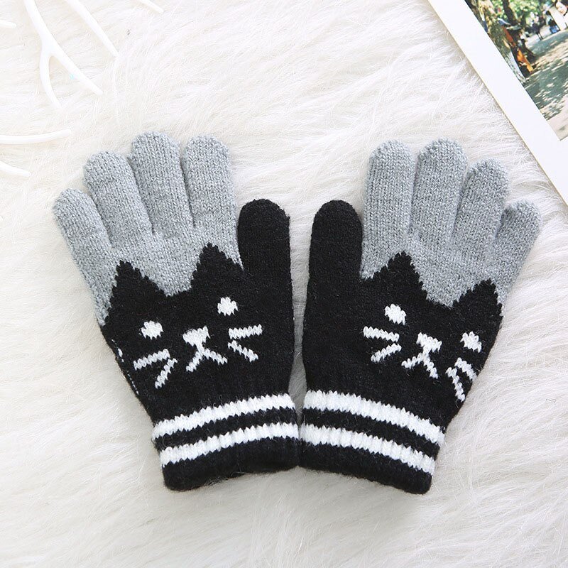 2021 Nieuwe Kind Kinderen Baby Meisjes Jongens Winter Gebreide Handschoenen Cartoon Warme Wanten Peuters Outdoor Cartoon Katten Leuke Handschoenen