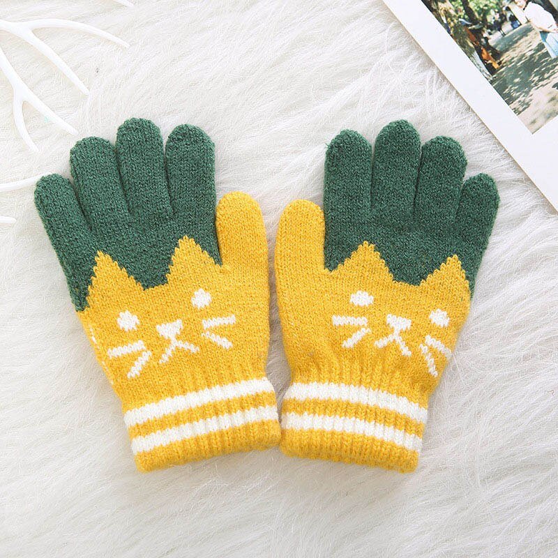 2021 Nieuwe Kind Kinderen Baby Meisjes Jongens Winter Gebreide Handschoenen Cartoon Warme Wanten Peuters Outdoor Cartoon Katten Leuke Handschoenen