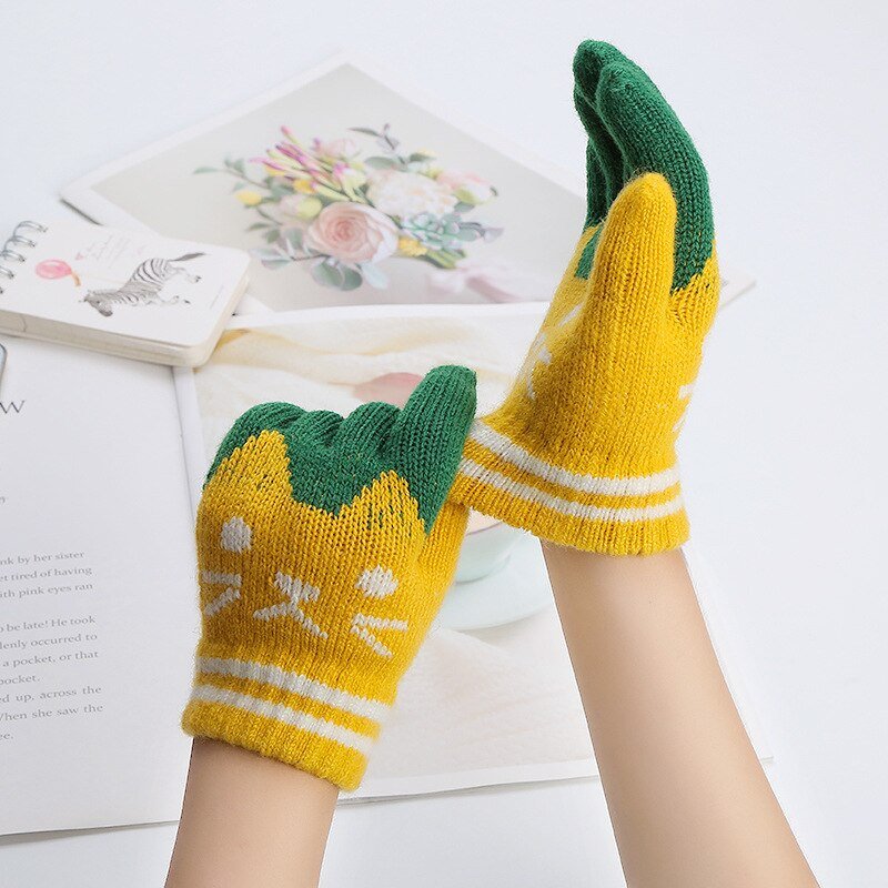 2021 Nieuwe Kind Kinderen Baby Meisjes Jongens Winter Gebreide Handschoenen Cartoon Warme Wanten Peuters Outdoor Cartoon Katten Leuke Handschoenen