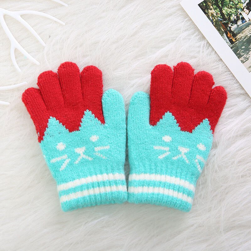 2021 Nieuwe Kind Kinderen Baby Meisjes Jongens Winter Gebreide Handschoenen Cartoon Warme Wanten Peuters Outdoor Cartoon Katten Leuke Handschoenen