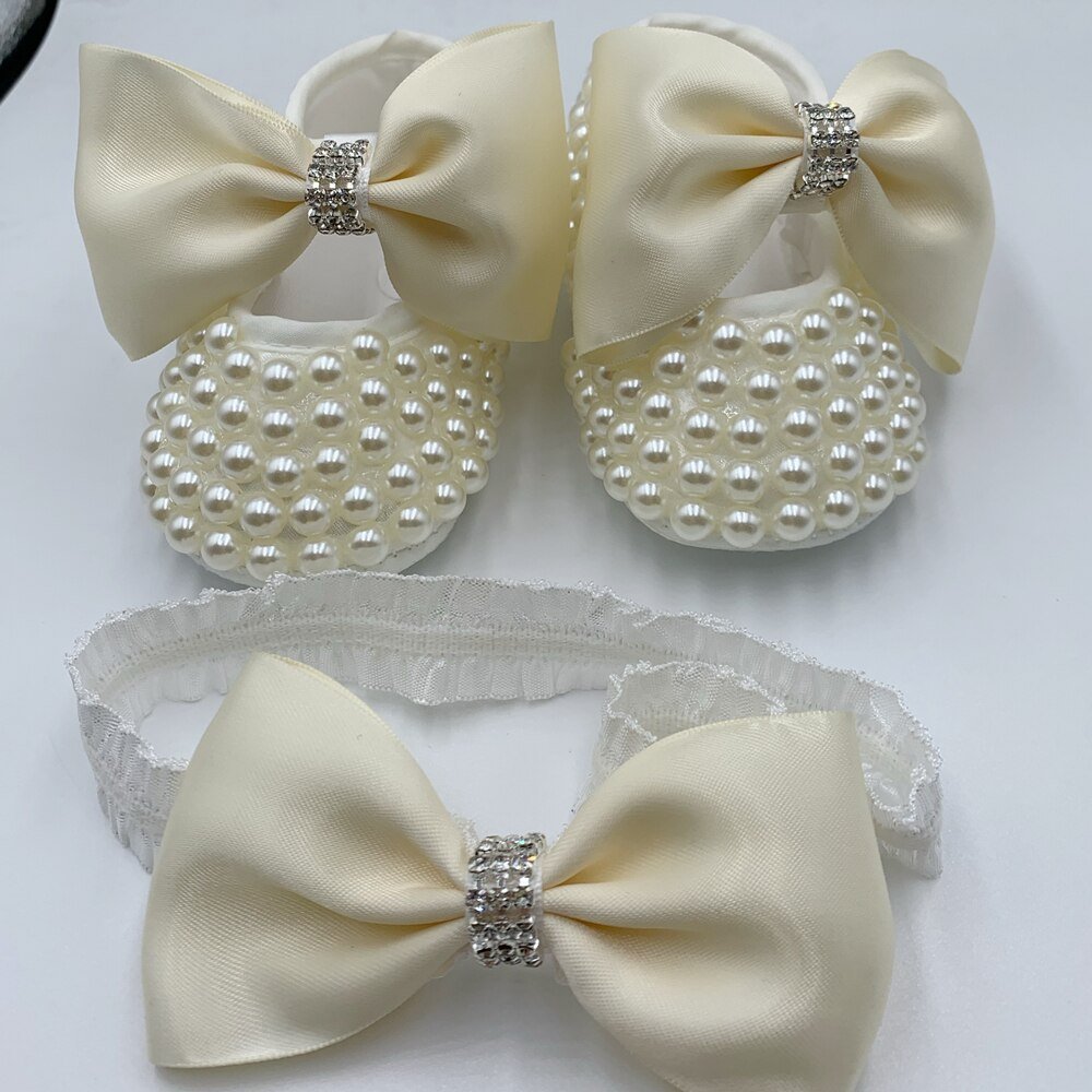 Dollbling Lace Surface Baby Girls Infant Newborn Princess Shoes First Walkers Sparkly Glitter Soft Bow Buckle Toddler Shoes