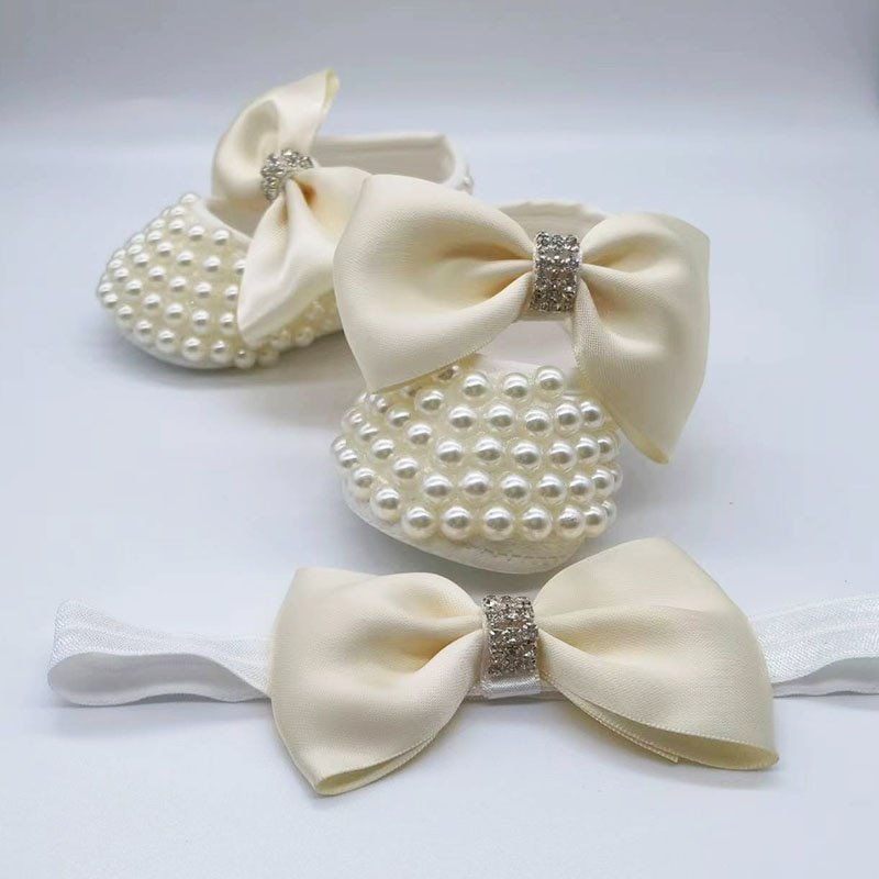 Dollbling Lace Surface Baby Girls Infant Newborn Princess Shoes First Walkers Sparkly Glitter Soft Bow Buckle Toddler Shoes