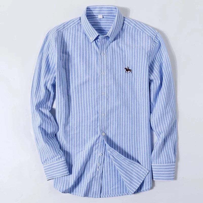 S ~ 6XL Katoenen Oxford Shirt Voor Mens Lange Mouwen Plaid Gestreepte Casual Shirts Mannelijke Pocket Regular-Fit Knop-Down Werk Man Shirt