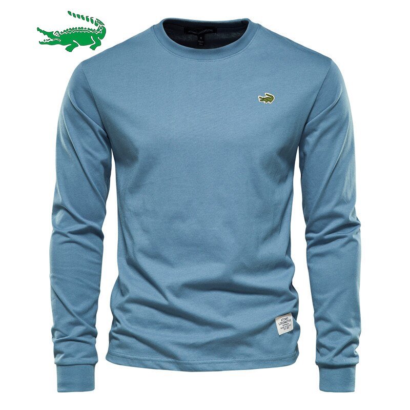 Effen Kleur Katoenen T-shirt Mannen Casual O-hals Lange Mouwen Heren T-shirts Lente Herfst Hoge Kwaliteit Basic T-shirt Man