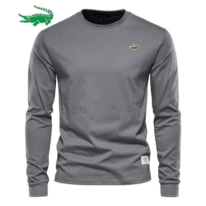 Effen Kleur Katoenen T-shirt Mannen Casual O-hals Lange Mouwen Heren T-shirts Lente Herfst Hoge Kwaliteit Basic T-shirt Man