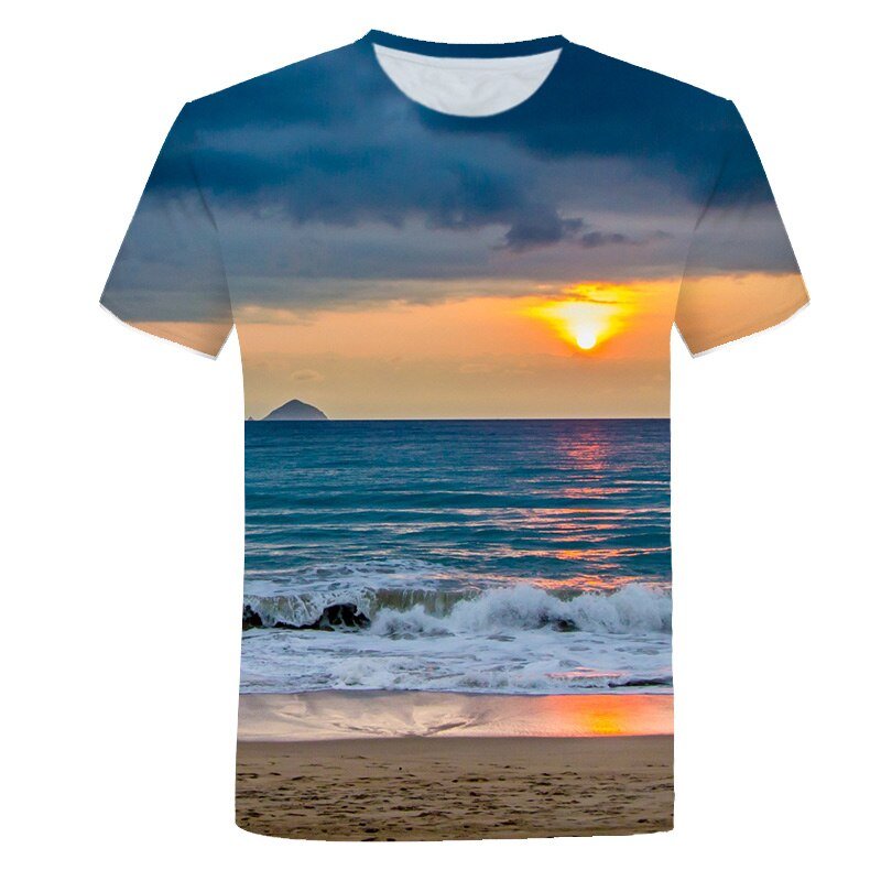 Zomer Seaside Landschap Grafische T Shirts Mode Mannen T-shirts Met Casual Beach Style 3D Print Natuur Landschap Patroon T-shirt