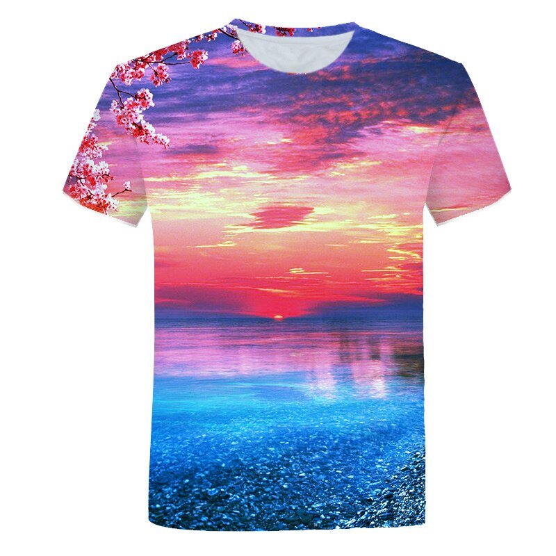 Zomer Seaside Landschap Grafische T Shirts Mode Mannen T-shirts Met Casual Beach Style 3D Print Natuur Landschap Patroon T-shirt