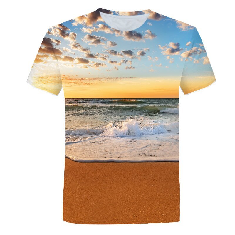Zomer Seaside Landschap Grafische T Shirts Mode Mannen T-shirts Met Casual Beach Style 3D Print Natuur Landschap Patroon T-shirt