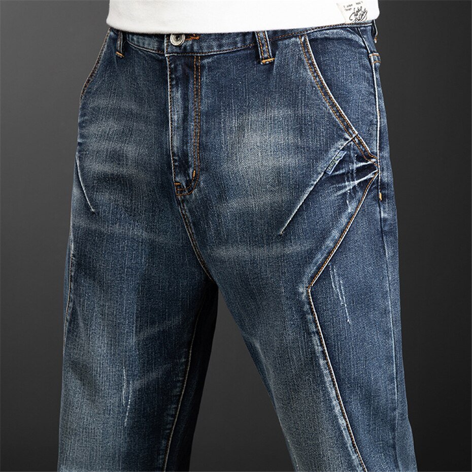 42 44 Plus Size Jeans Mannen Blauw Denim Broek Baggy Cargo Jeans Broek Streetwear Losse Elasticiteit Broek Mannelijke Big Size bodems