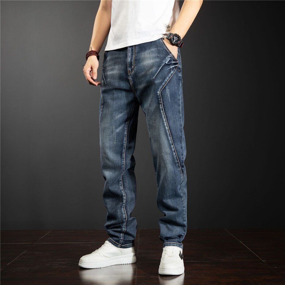 42 44 Plus Size Jeans Mannen Blauw Denim Broek Baggy Cargo Jeans Broek Streetwear Losse Elasticiteit Broek Mannelijke Big Size bodems