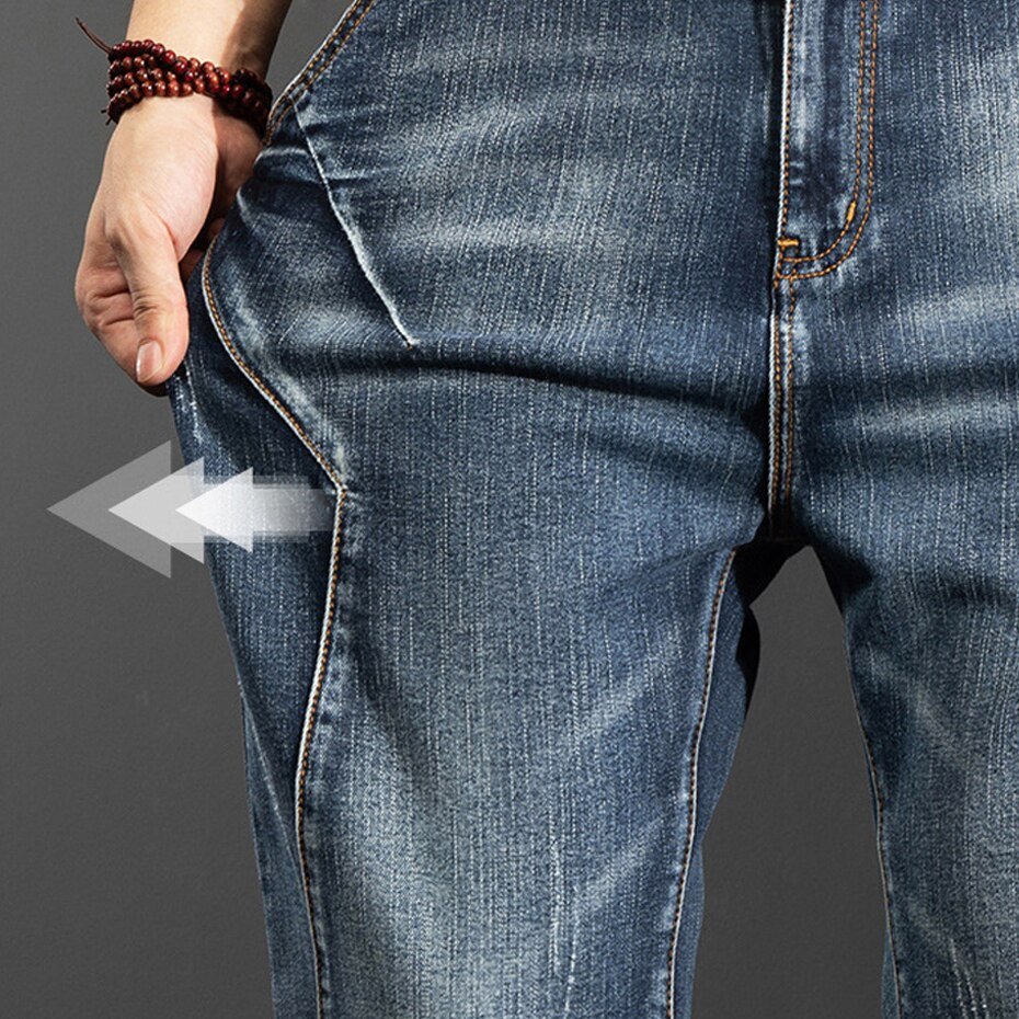 42 44 Plus Size Jeans Mannen Blauw Denim Broek Baggy Cargo Jeans Broek Streetwear Losse Elasticiteit Broek Mannelijke Big Size bodems