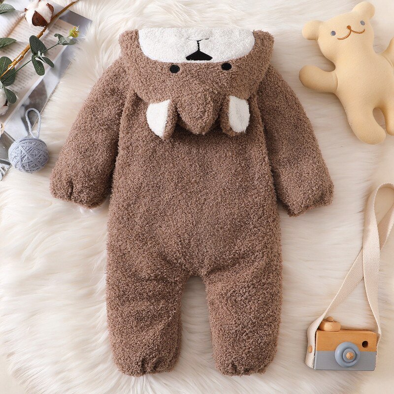 Pasgeboren Baby Jongen Meisje Kleding Herfst Winter Romper Cartoon Beer Lange Mouwen Hooded Jumpsuit Met Knoppen Outfit 0-18 Maanden