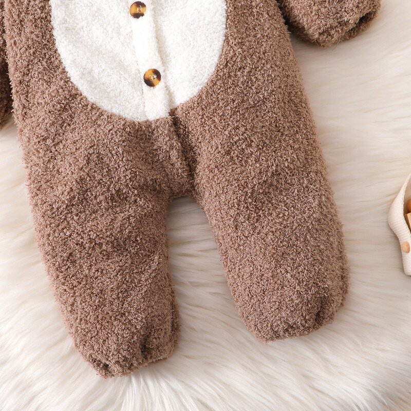 Pasgeboren Baby Jongen Meisje Kleding Herfst Winter Romper Cartoon Beer Lange Mouwen Hooded Jumpsuit Met Knoppen Outfit 0-18 Maanden