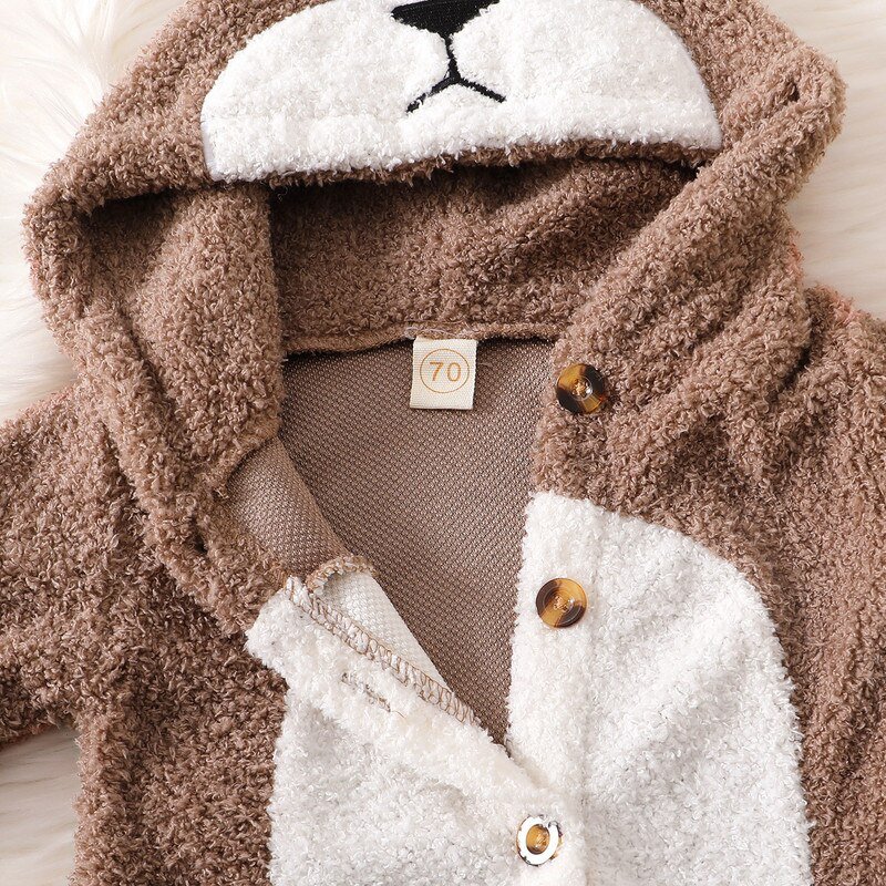 Pasgeboren Baby Jongen Meisje Kleding Herfst Winter Romper Cartoon Beer Lange Mouwen Hooded Jumpsuit Met Knoppen Outfit 0-18 Maanden