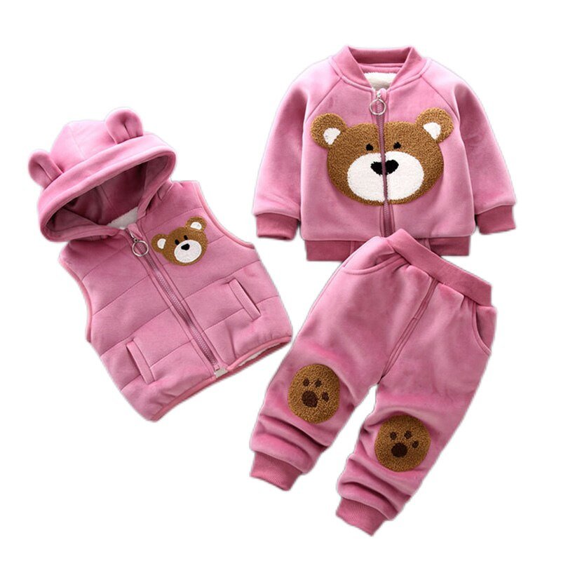Herfst Winter Baby Jongens Kleding Sets Dikke Fleece Cartoon Beer Jas Vest Broek 3Pcs Katoen Sport Pak Voor Meisjes warm Outfits