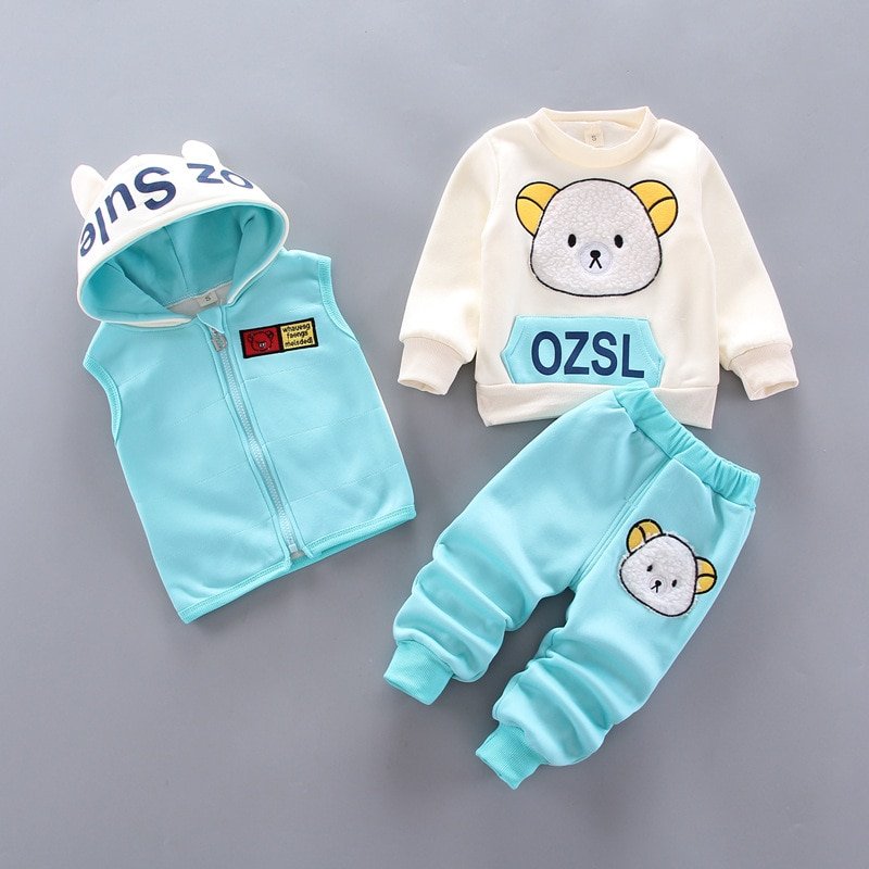 Herfst Winter Baby Jongens Kleding Sets Dikke Fleece Cartoon Beer Jas Vest Broek 3Pcs Katoen Sport Pak Voor Meisjes warm Outfits