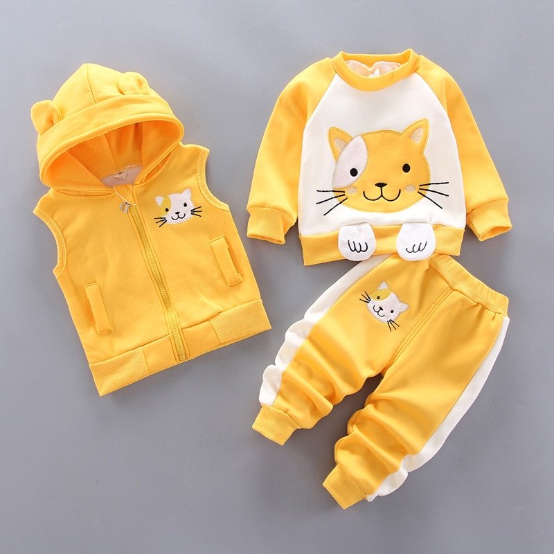 Herfst Winter Baby Jongens Kleding Sets Dikke Fleece Cartoon Beer Jas Vest Broek 3Pcs Katoen Sport Pak Voor Meisjes warm Outfits