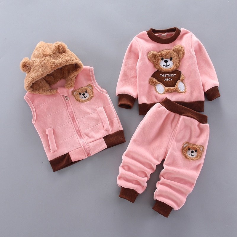 Herfst Winter Baby Jongens Kleding Sets Dikke Fleece Cartoon Beer Jas Vest Broek 3Pcs Katoen Sport Pak Voor Meisjes warm Outfits