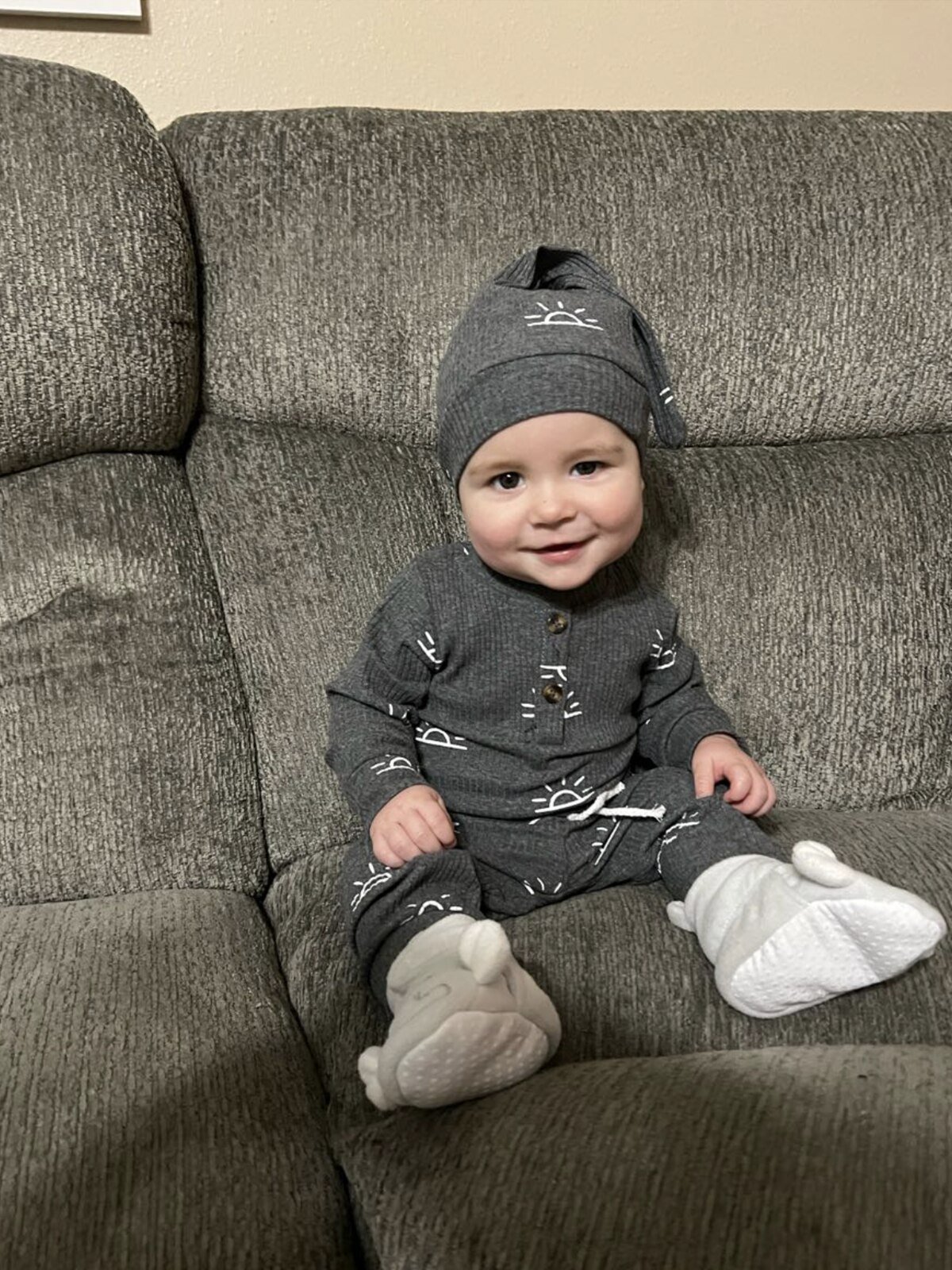 3Pcs Baby Boy Kleding Set Lente Herfst Gebreide V-hals Romper + Baby Broek + Cap Pasgeboren Outfit