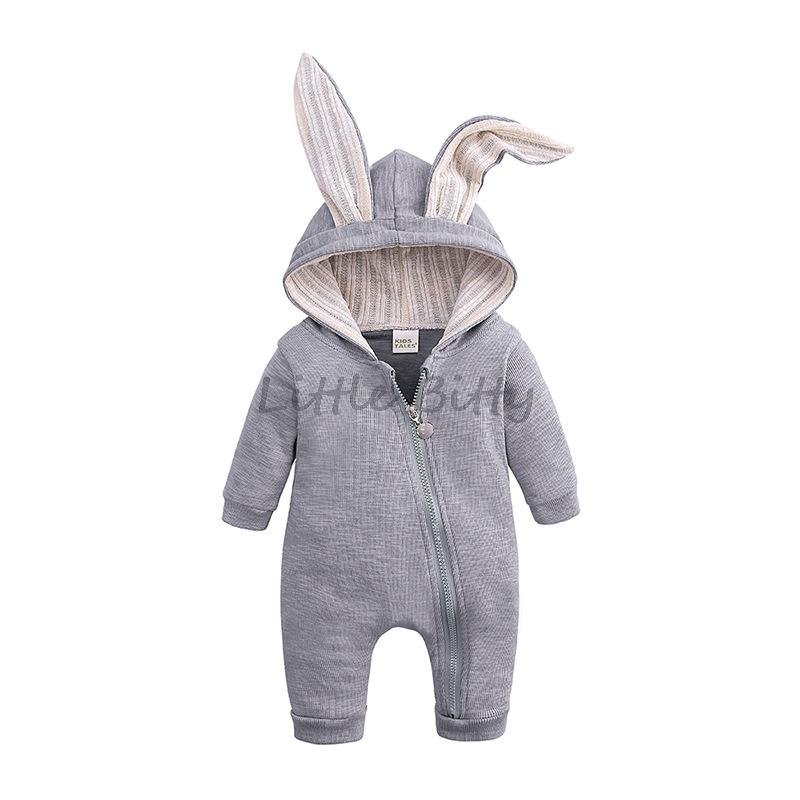 Lente Herfst Pasgeboren Baby Jongens Konijn Cartoon Hooded Rompertjes Baby Jumpsuits Paashaas Baby Romper Rits Pasgeboren Kleding