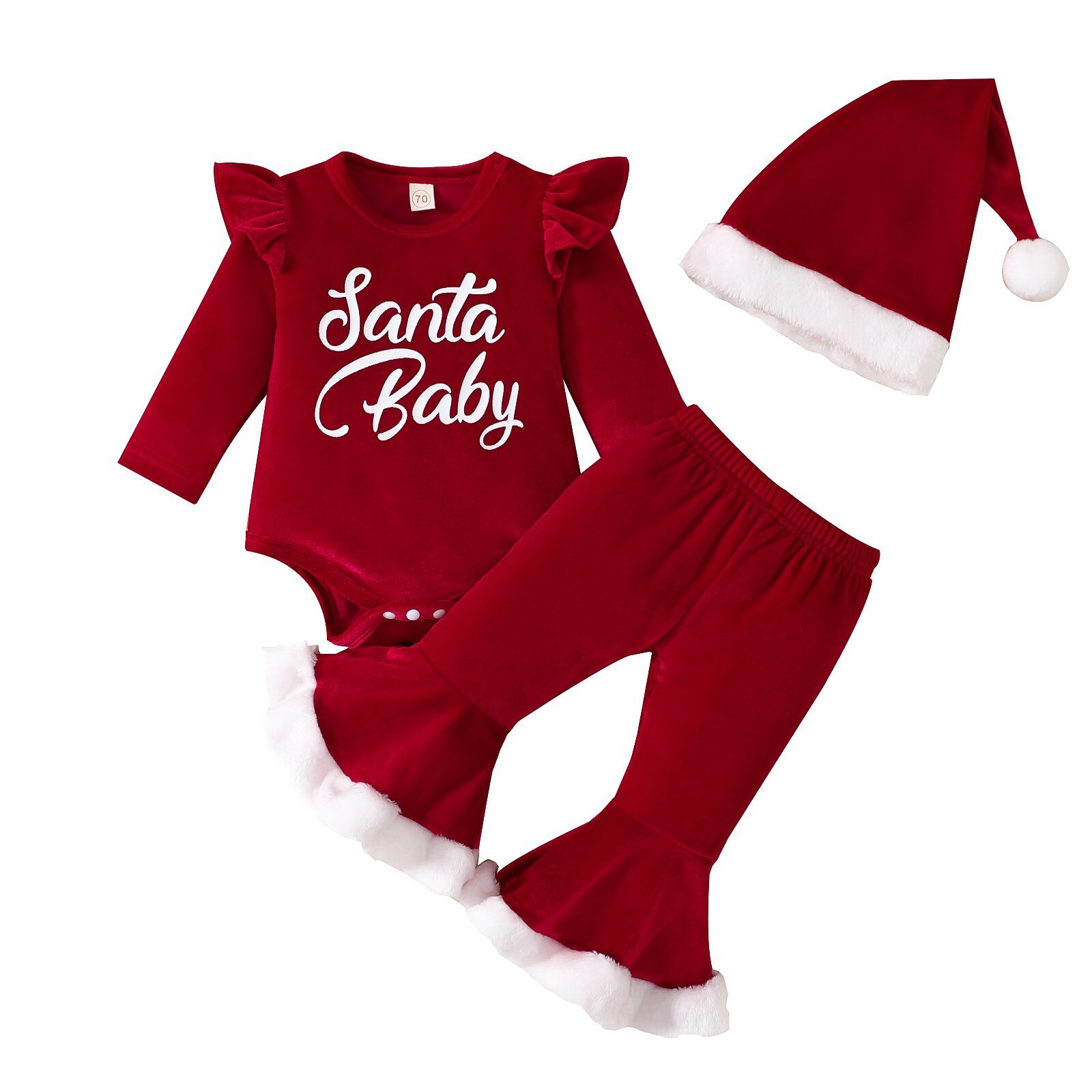 Ma & Baby 0-18M Kerst Pasgeboren Baby Baby Meisje Kleding Set Kerstman Romper Flare Broek Hoed Fluwelen xmas Outfits Kleding D01