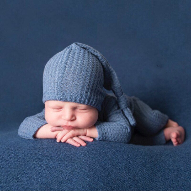 Pasgeboren Fotografie Rekwisieten Gebreide Kostuum Hoed Pasgeboren Accessoires Voor Meisje Jongen Kleding Nieuwe Geboren Baby Photografia 2Pcs