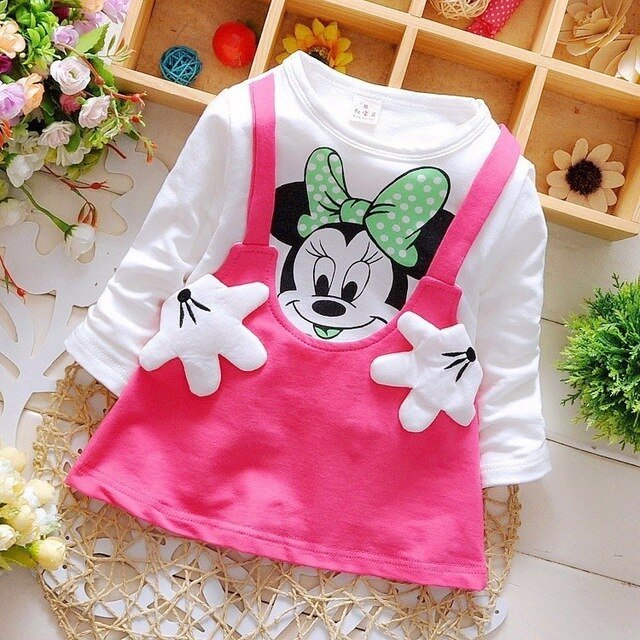 2018 Nieuwe Zomer Katoenen Baby Meisjes Cartoon Lange Mouwen Jurk Kinderkleding Kinderen Prinses Jurken Casual Kleding 0-2years